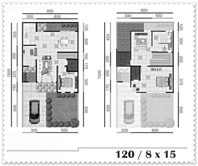 denah rumah minimalis 1 lantai ukuran 8x15