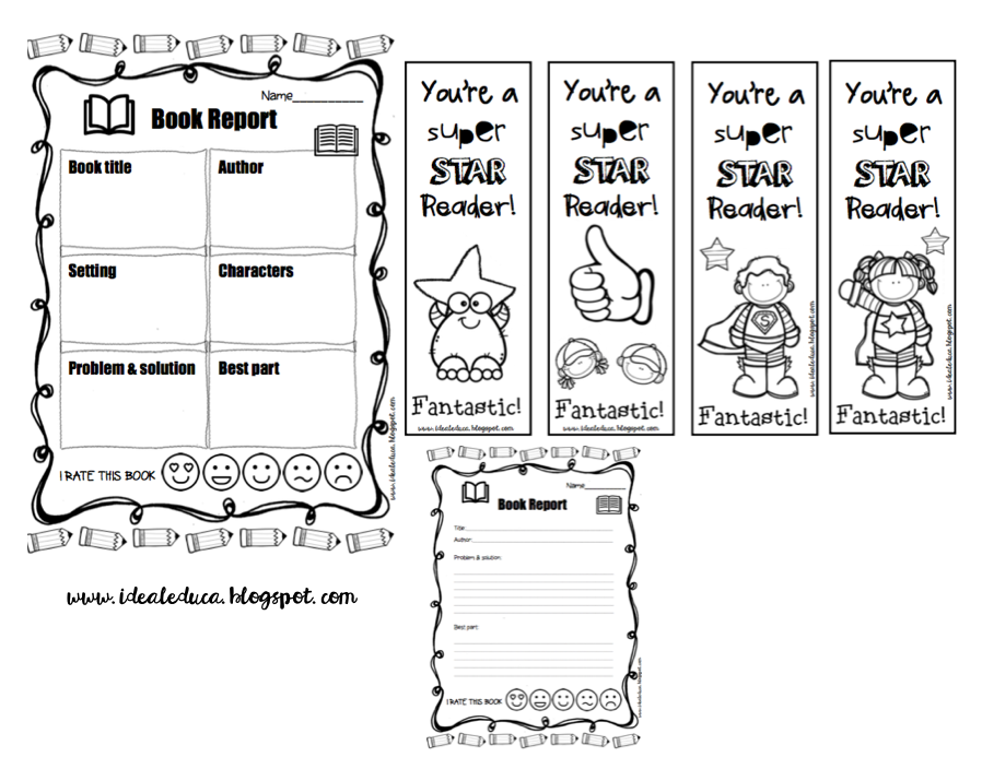 IDEALEDUCA English library book reports and bookmarks