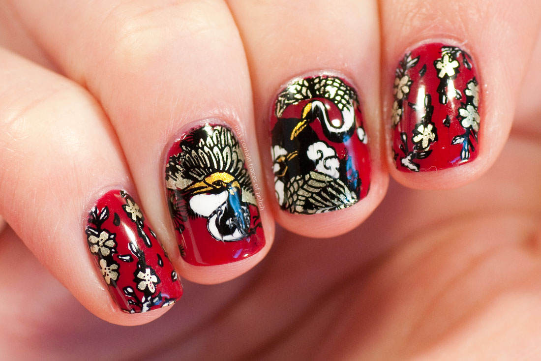 Chinese New Year's Manicure - Red stamped MoYou Suki 17 nail art