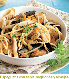 Espaguetis Con Sepia, Mejillones Y Almejas
