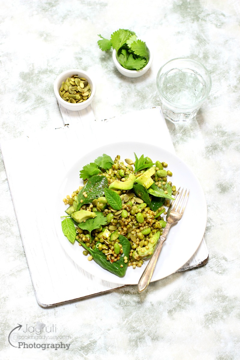 Jagruti's Cooking Odyssey Sprouted Mung Beans, Avocado and