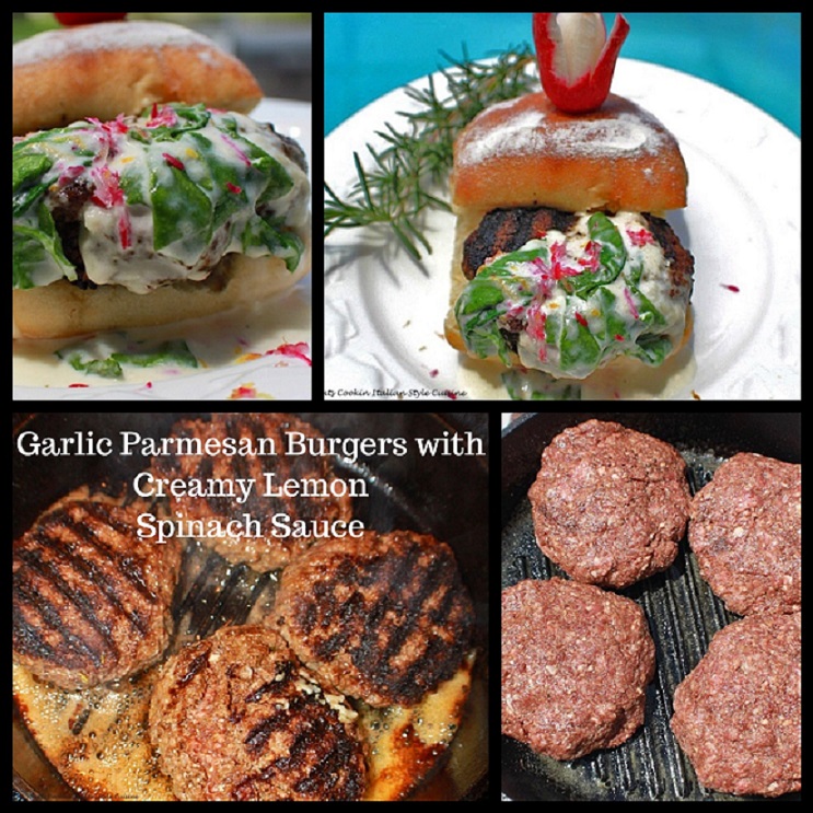 Garlic Parmesan Burgers with Creamy Lemon Spinach Sauce What's Cookin