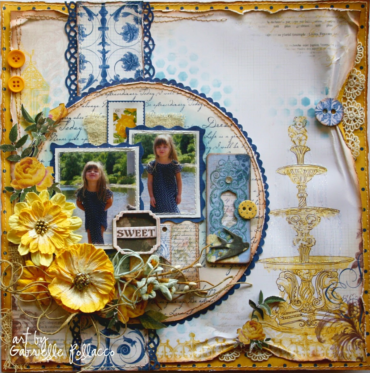 Scrapbook layout by Bo Bunny design team member Gabrielle Pollacco using the Rose Cafe collection papers and embellishments