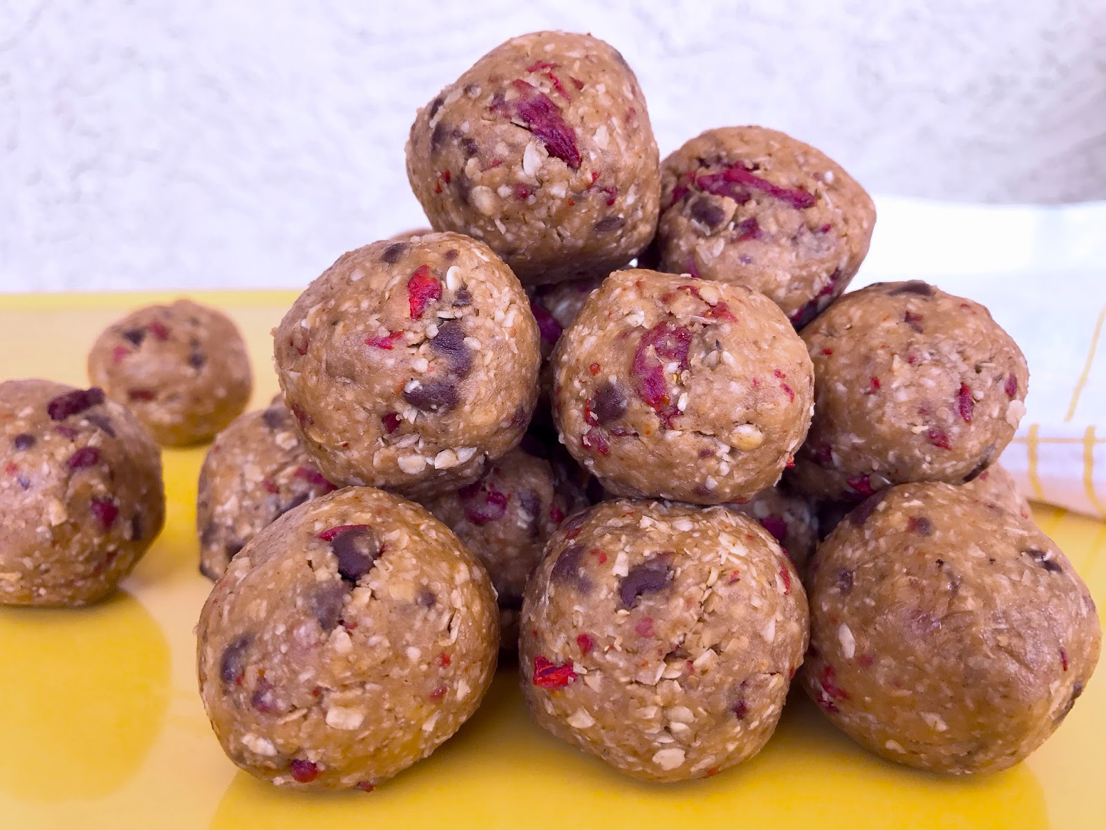 Honey Nut Protein Balls with Goji Berries and Chocolate Chips