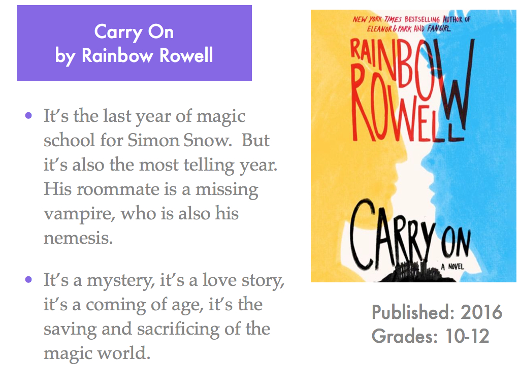 Young Adult Reading Machine Carry On by Rainbow Rowell