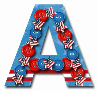 Abecedario con Botones y Banderas de USA. Alphabet with USA Flags and Buttons.