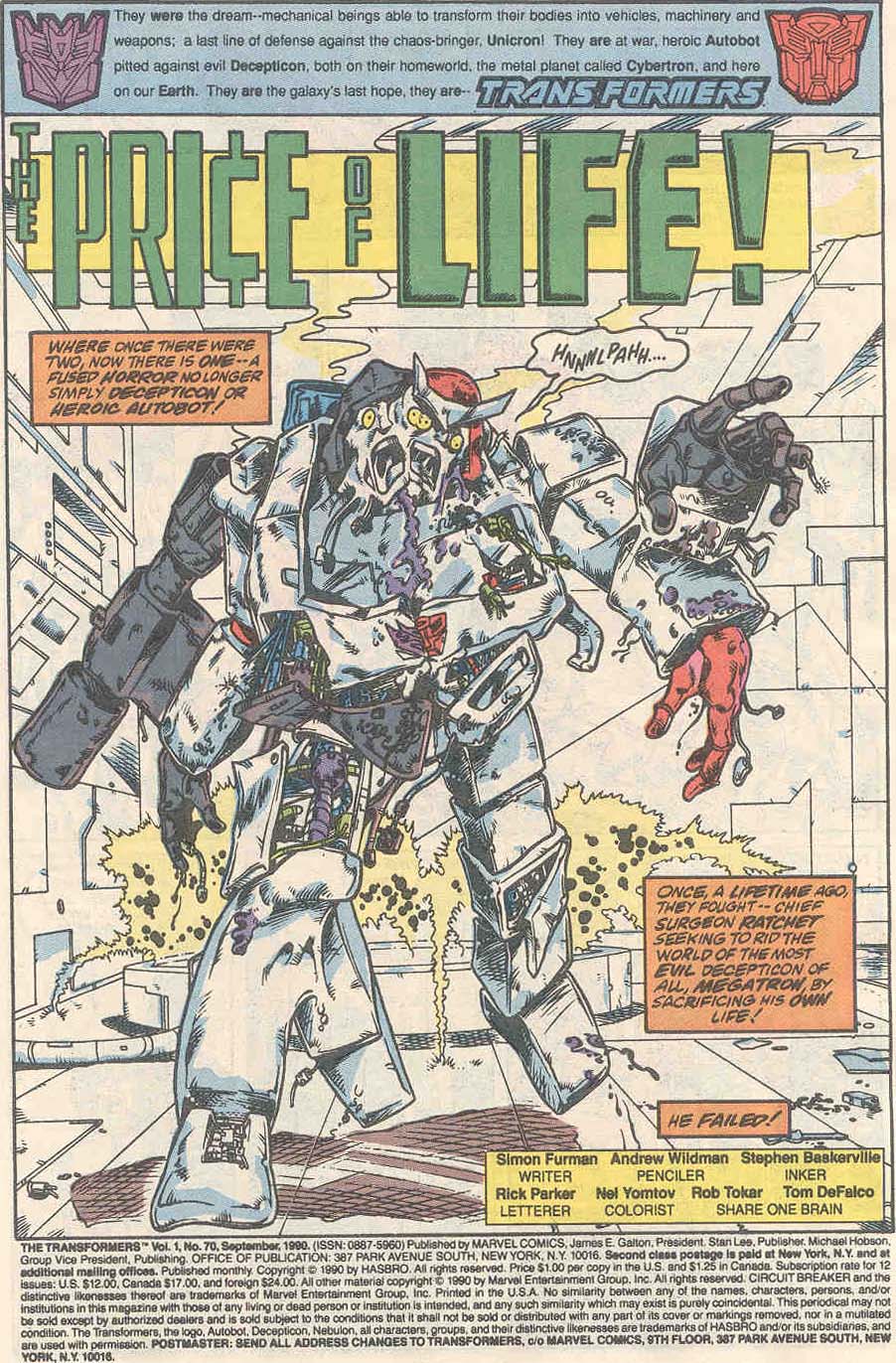 Read online The Transformers (1984) comic -  Issue #70 - 2