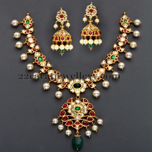 Rich Floral Kundan Set with Classy Jhumkis
