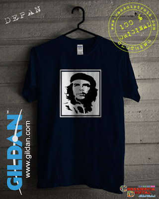 Baju Kaos DISTRO Desain Seluet Guevara Warna Biru Dongker