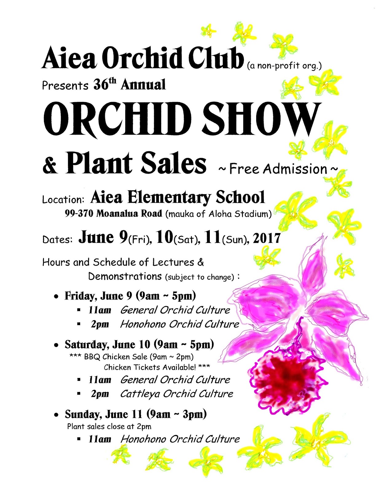 Aiea Orchid Club ｱｲｴｱ蘭の会 36th Annual Aiea Orchid Show coming up June 9