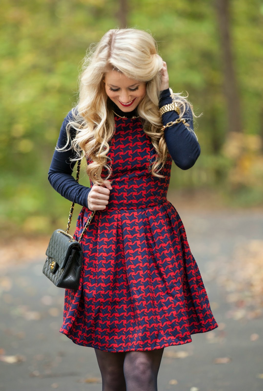 Red & Navy Houndstooth Dress - Welcome to Olivia Rink