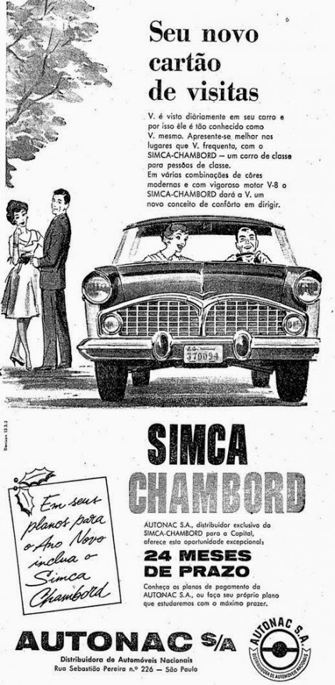 Propaganda do Simca Chambord veiculado nos anos 50.