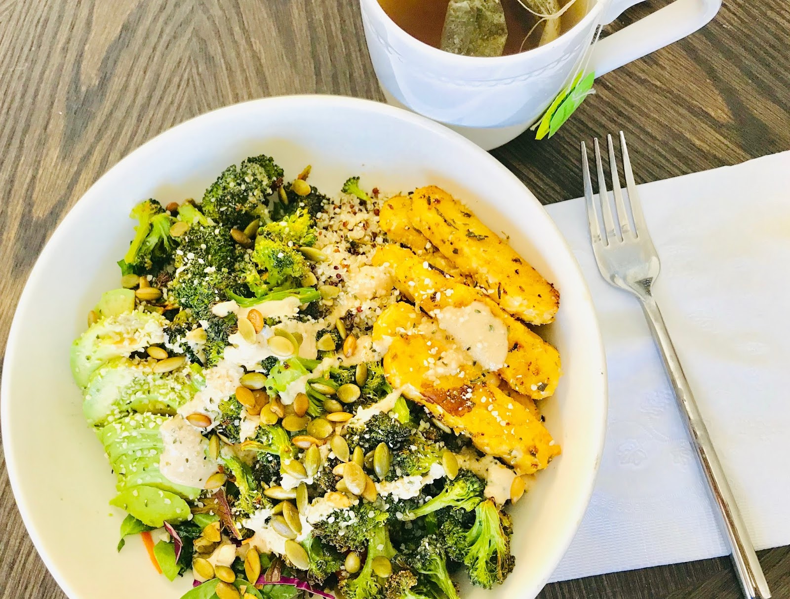 Roasted Broccoli Bowl with RosemaryGlazed Tempeh and Spicy Garlic