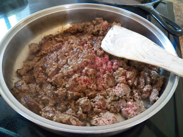 Ground Beef, browning in pan.