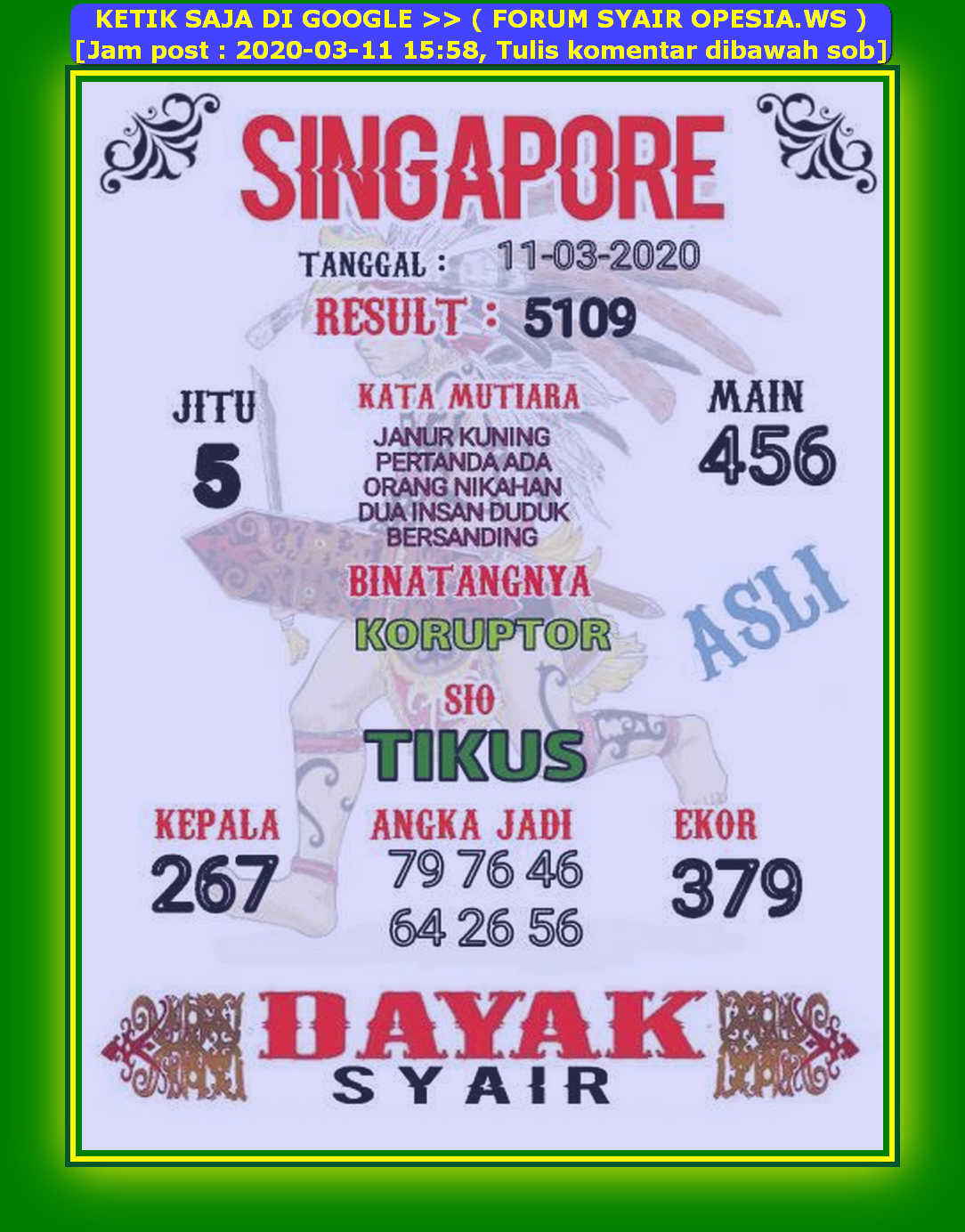 1 New Message Kode Syair Singapore 11 Maret 2020 Forum Syair Togel Hongkong Singapura Sydney