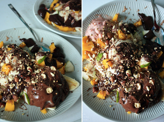 banana split banana split, banana, chocolate, strawberry, vanilla, ice cream, dessert, vegan