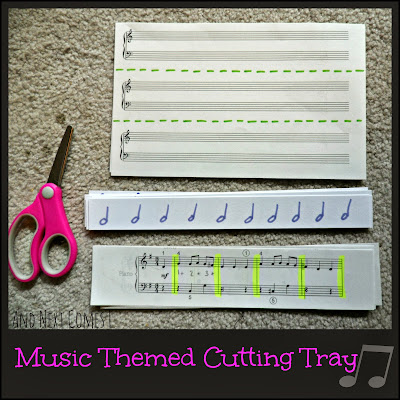 Music themed cutting tray for fine motor development from And Next Comes L