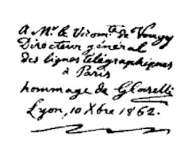 A 'fax' message that was transmitted between Paris and Lyon using Caselli's pantelegraph in 1862