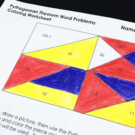 Pythagorean Theorem word problems coloring worksheet