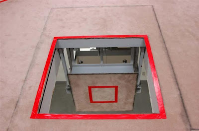 Gallows trap door at an execution chamber at the Tokyo Detention Center in Tokyo