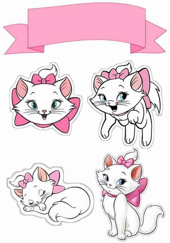 Gatita Marie Toppers para Tartas, Tortas, Pasteles, Bizcochos o Cakes