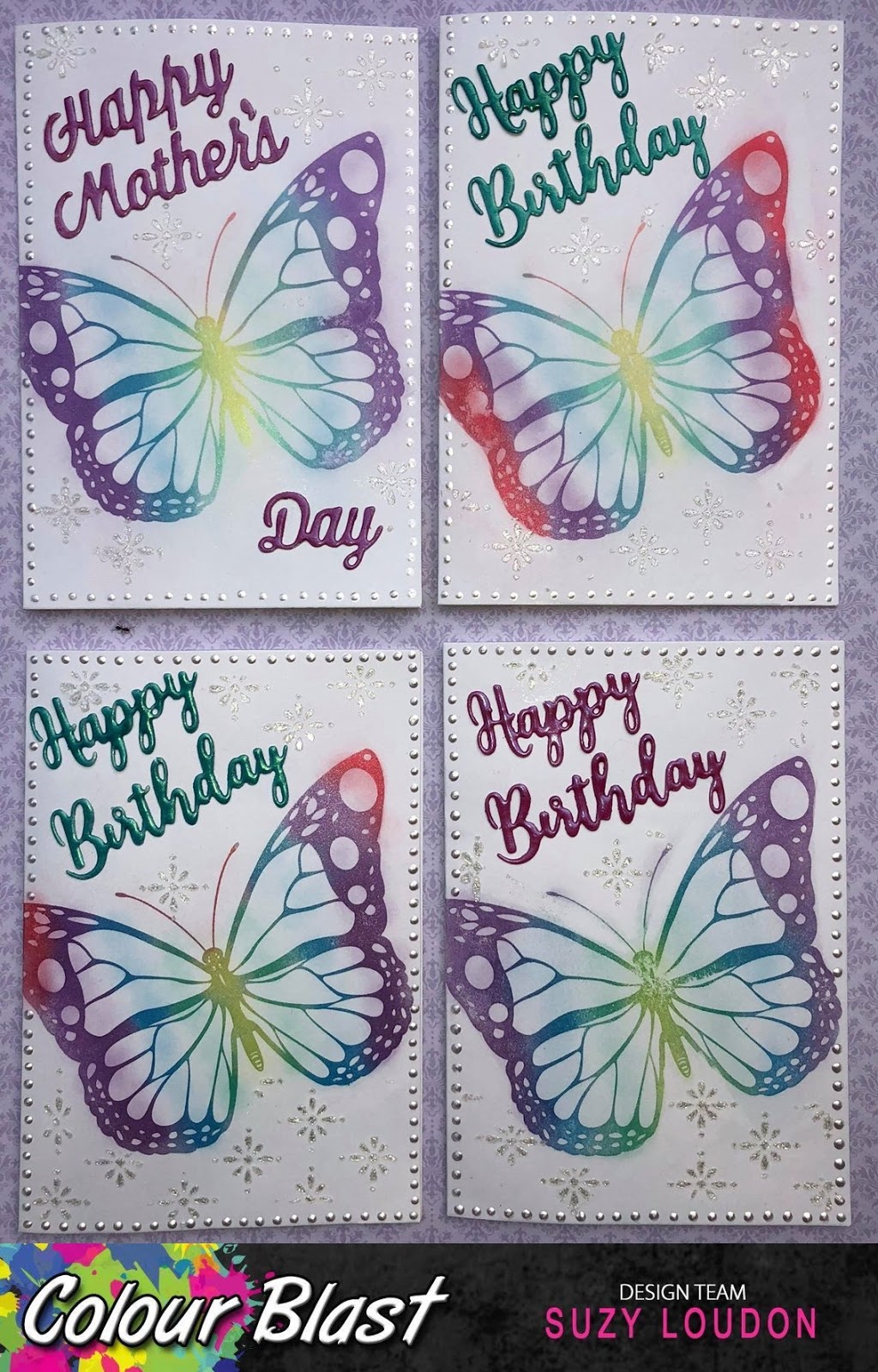 Colour Blast by Bee Arty Mica Powder Cards by Suzy Loudon