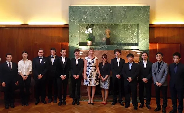 Queen Mathilde attends award ceremony of the Queen Elisabeth Piano Competition. Queen Mathilde wears Natan Dress from Plus SS16 Collection