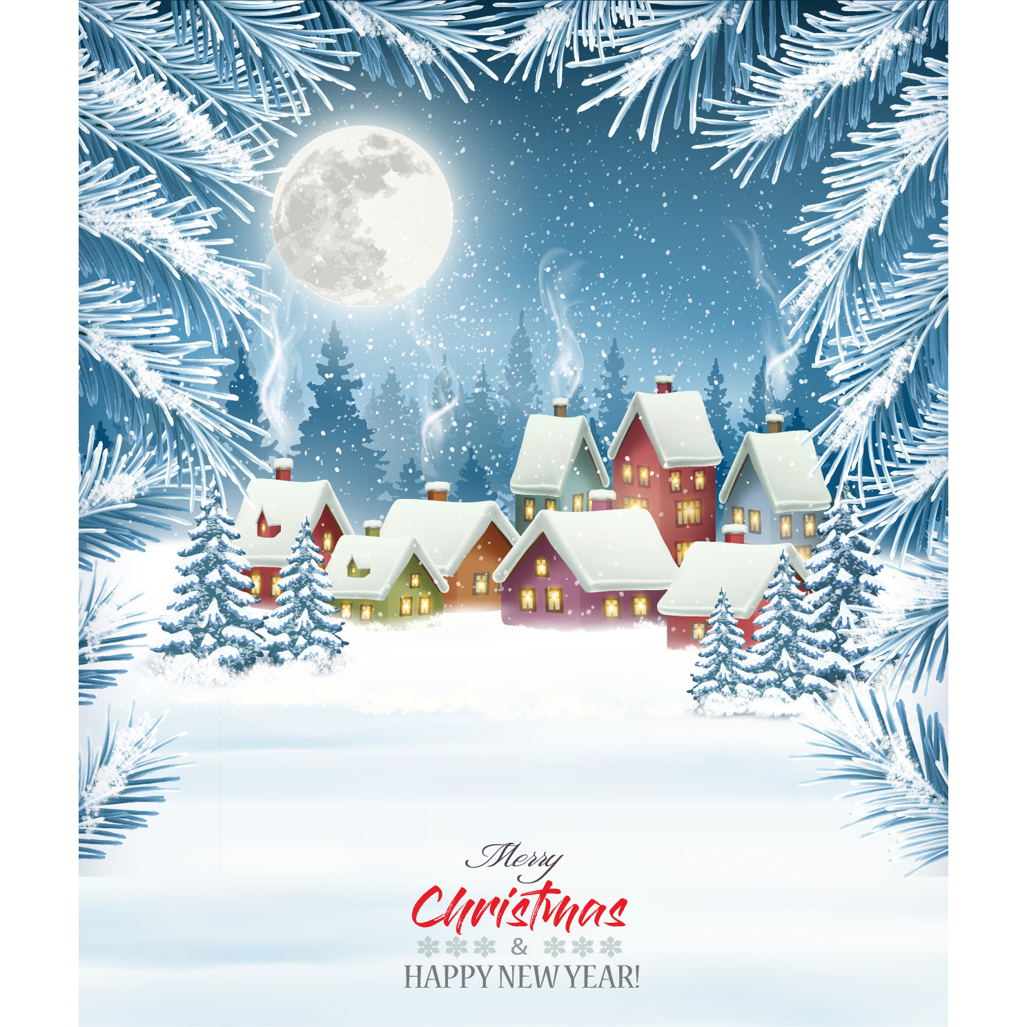 Merry Christmas Background With Winter Village Free Vector Vectorkh