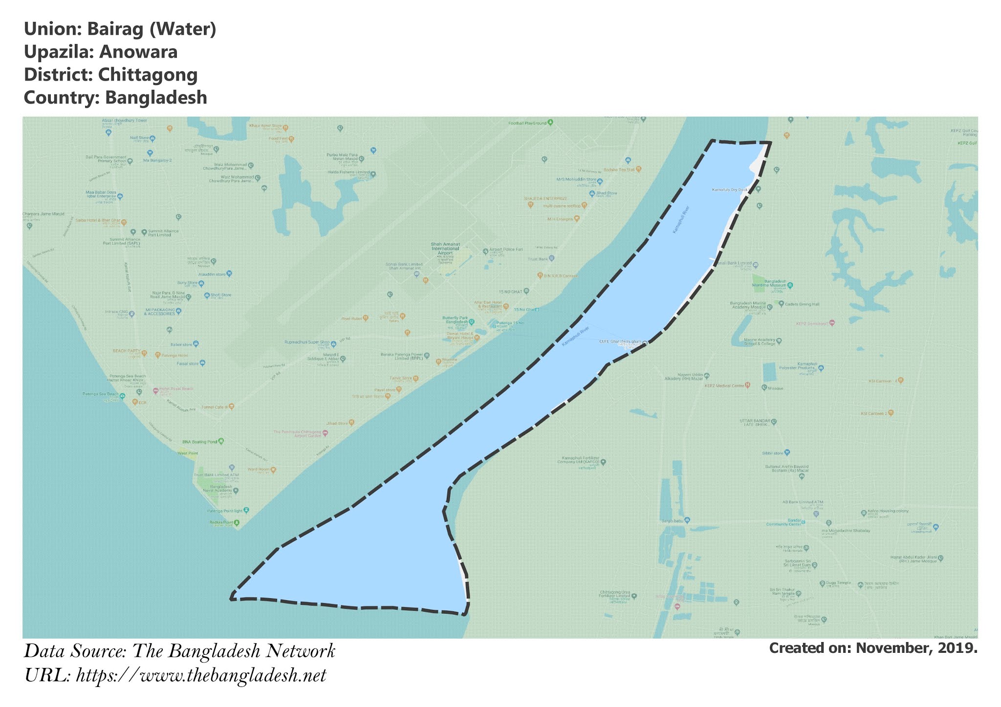 Map of Bairag of Chittagong, Bangladesh.