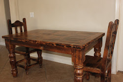 Table and chairs w/ teal inlay