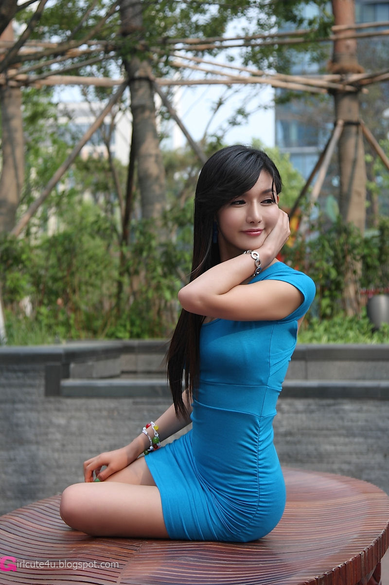 Cha Sun Hwa in Blue Mini Dress ~ Cute Girl - Asian Girl - Korean Girl - Japanese Girl - Chinese Girl