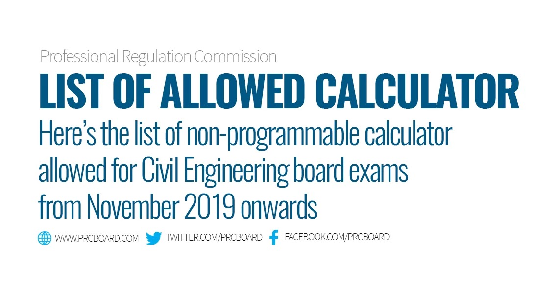 PRC List of Allowed Calculator in Civil Engineering Board Exams