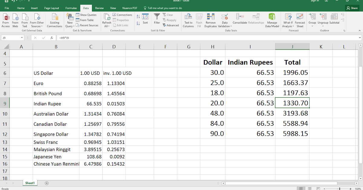 getting real time currency exchange rates in excel sheet