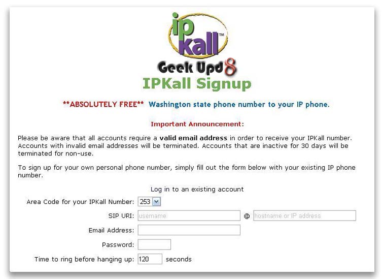 Step 5. Sign up at ipKall for US based number