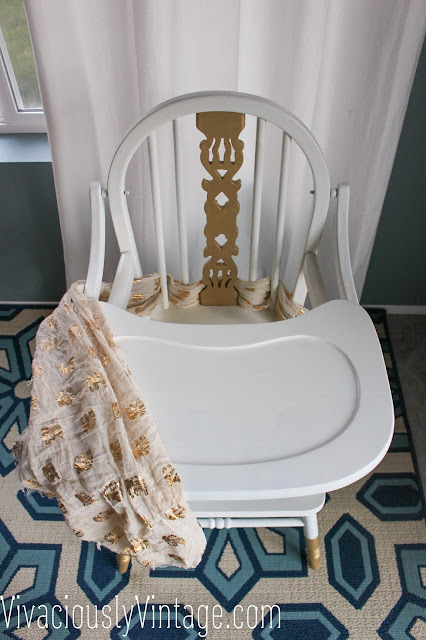Gold and White Vintage Painted Wooden High Chair!
