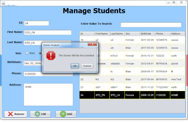 delete student 1