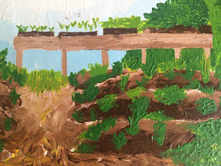 Yona Brodeur_Alaskan Artist Impressionist Painting of a Permaculture Garden and Hugelkultur Mounds