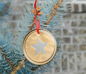 Recycled Christmas Craft- make ornaments from metal juice lids, paper, and spray paint: Grow Creative