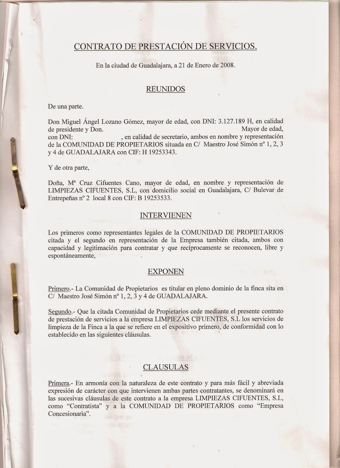 COMUNIDAD MAESTRO JOSE SIMON 1234 Contrato Limpieza