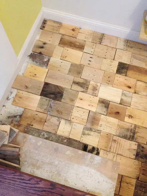 pallet wood floor pieces in pantry