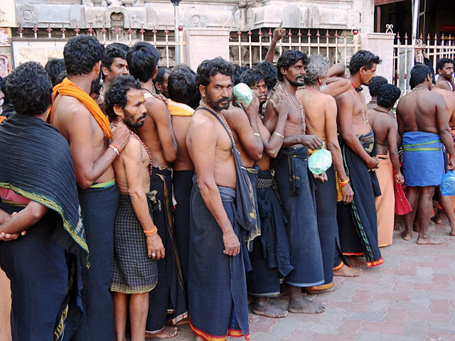 close-up of the Ayyappa devotees