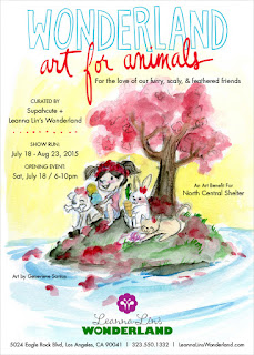 Flat Bonnnie benifit art show flyer for Wonderland Art For Animals