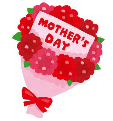 「Mother's Day」カードが入った花束のイラスト