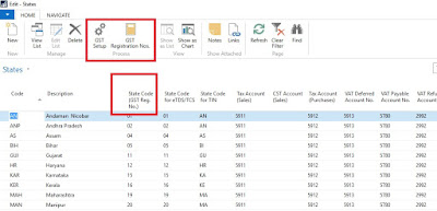 State Page : State Code ( GST Reg. No) setup in dynamics NAV