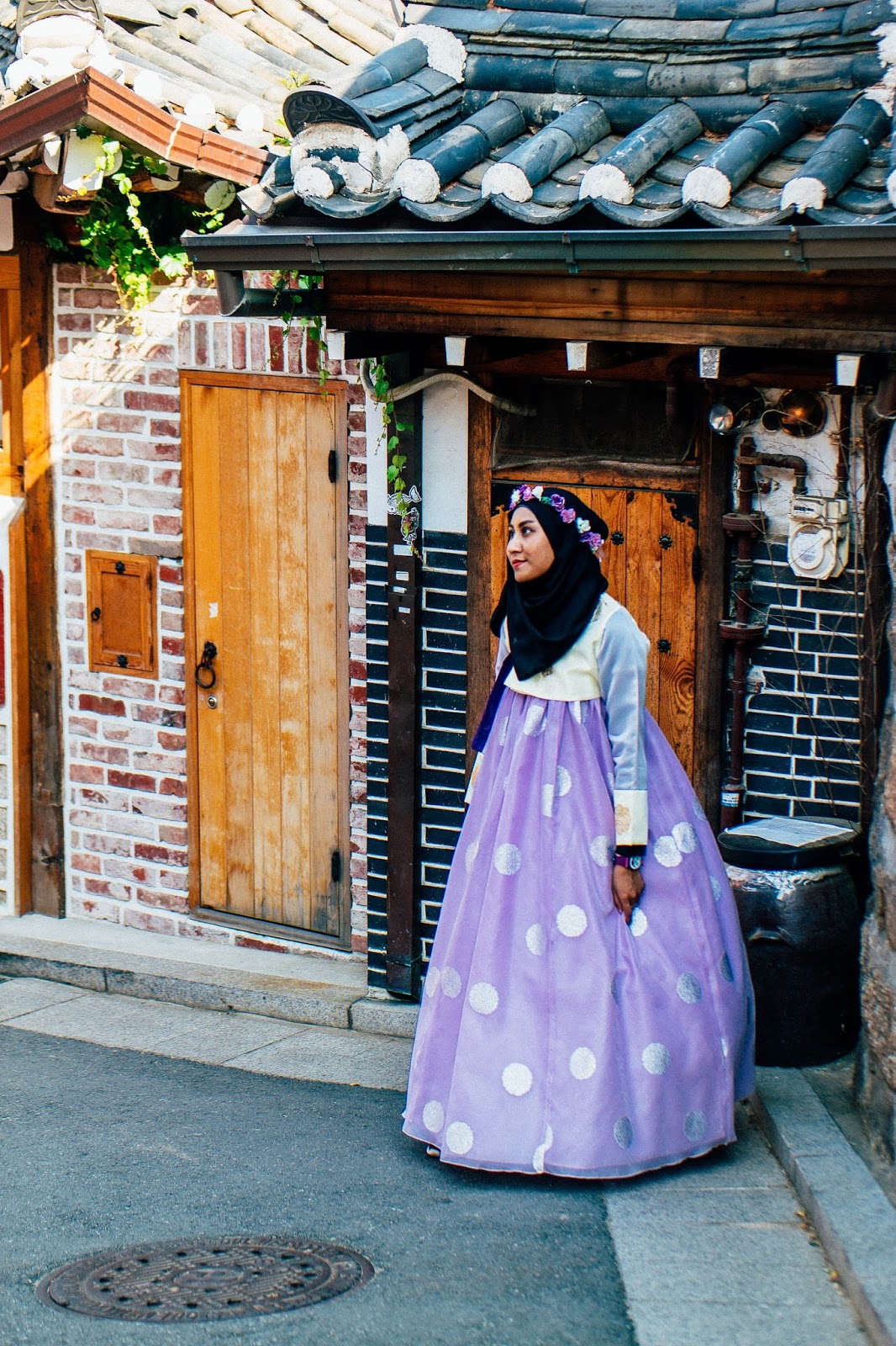 Wearing the Traditional Korean Hanbok at Bukchon Hanok Village, Seoul