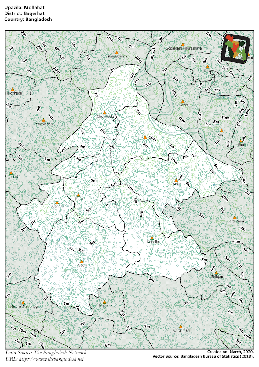  Mollahat Upazila Elevation Map Bagerhat District Bangladesh
