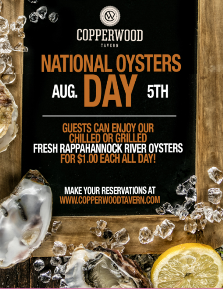 Dollar Oysters All Day for National Oyster Day at Copperwood Tavern