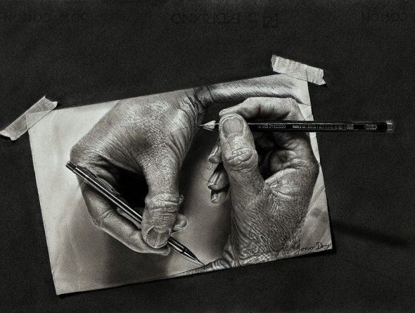 Os surreais e hiper-realistas desenhos a grafite de Jono Dry Jono Dry desenhos surreais hiper-realistas a grafite preto e branco corpos olhares