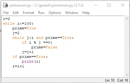 ICT For All Classes : Python program to print Prime numbers