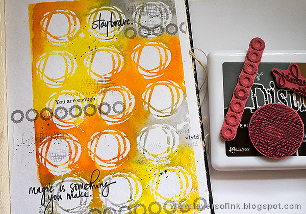 Layers of ink - Stamping with Stencils Tutorial by Anna-Karin with stamps and stencils by Dina Wakley.